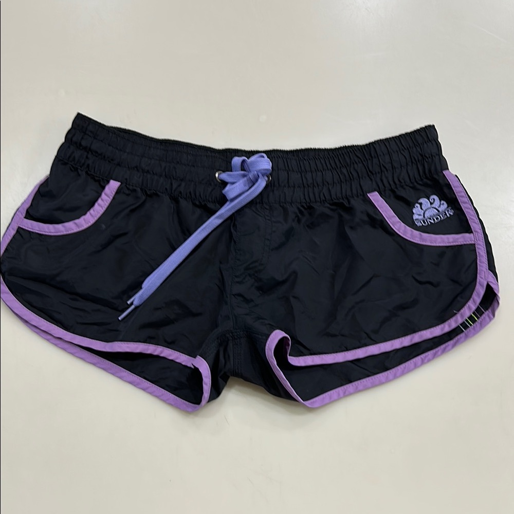 Sundek Black and Purple Athletic Shorts with Elastic Waistband